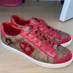 Coach Porter New York Tan & Red Monogram Sneakers